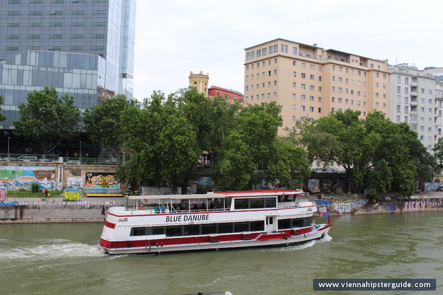 Ship Blue Danube in Donaukanal, Vienna / Wien, Schiffahrt